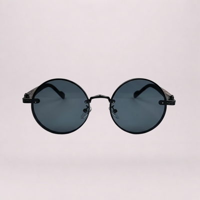 Retro Steampunk Round Sunglasses - Black